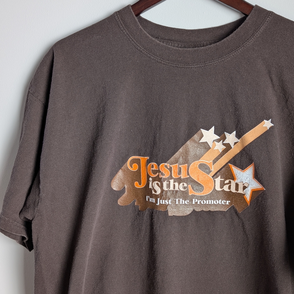 VTG Y2K "Jesus Is The Star" Thrashed Brown Graphic Tee XL